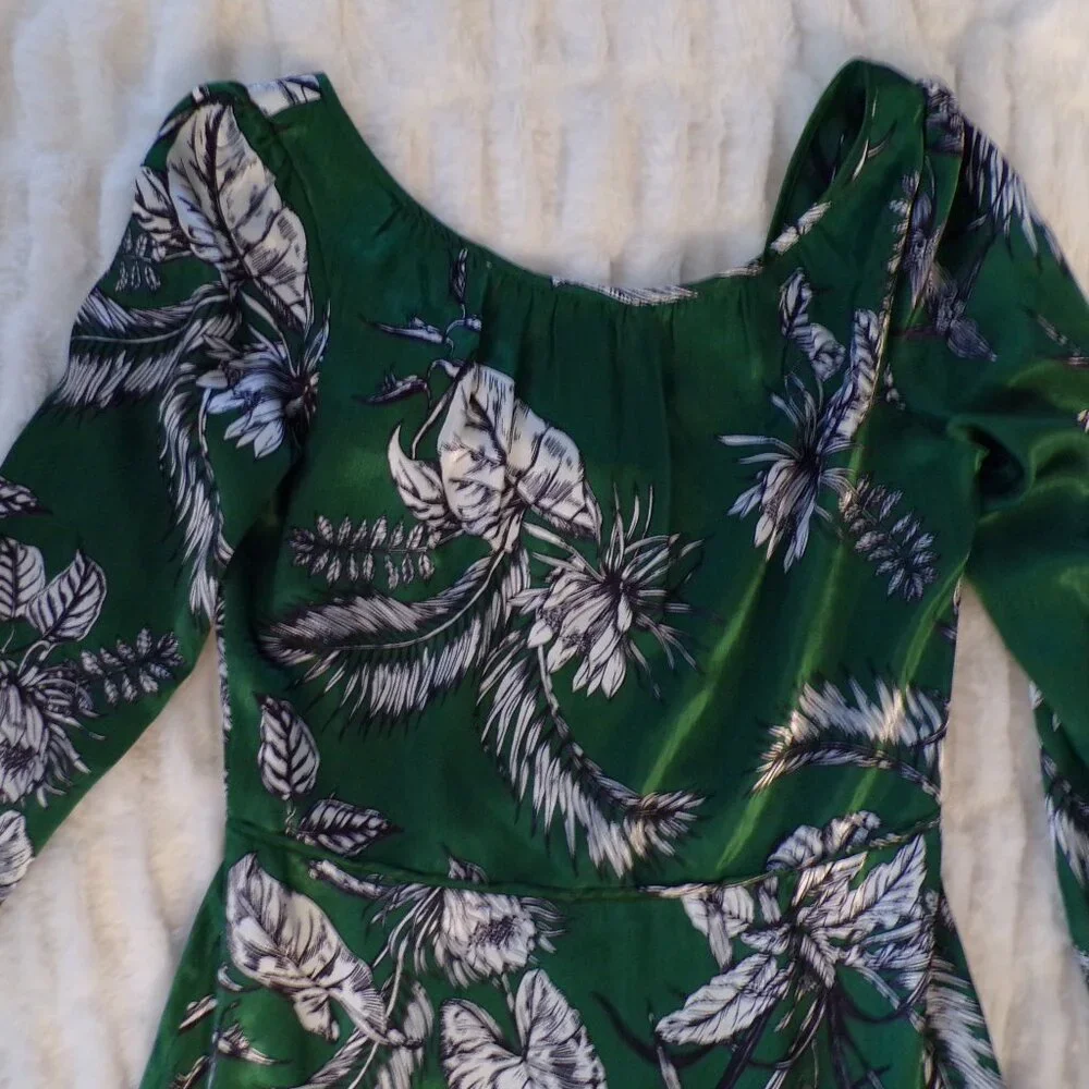 NWT Marchesa Notte green floral ruffle Midi dress 2